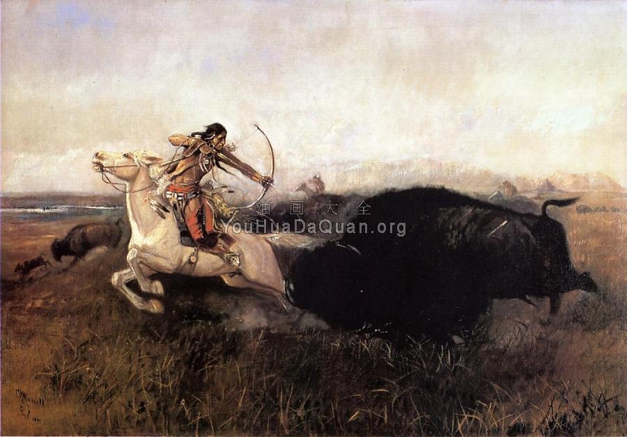 Indians Hunting Buffalo - 查尔斯·马里安·拉塞尔